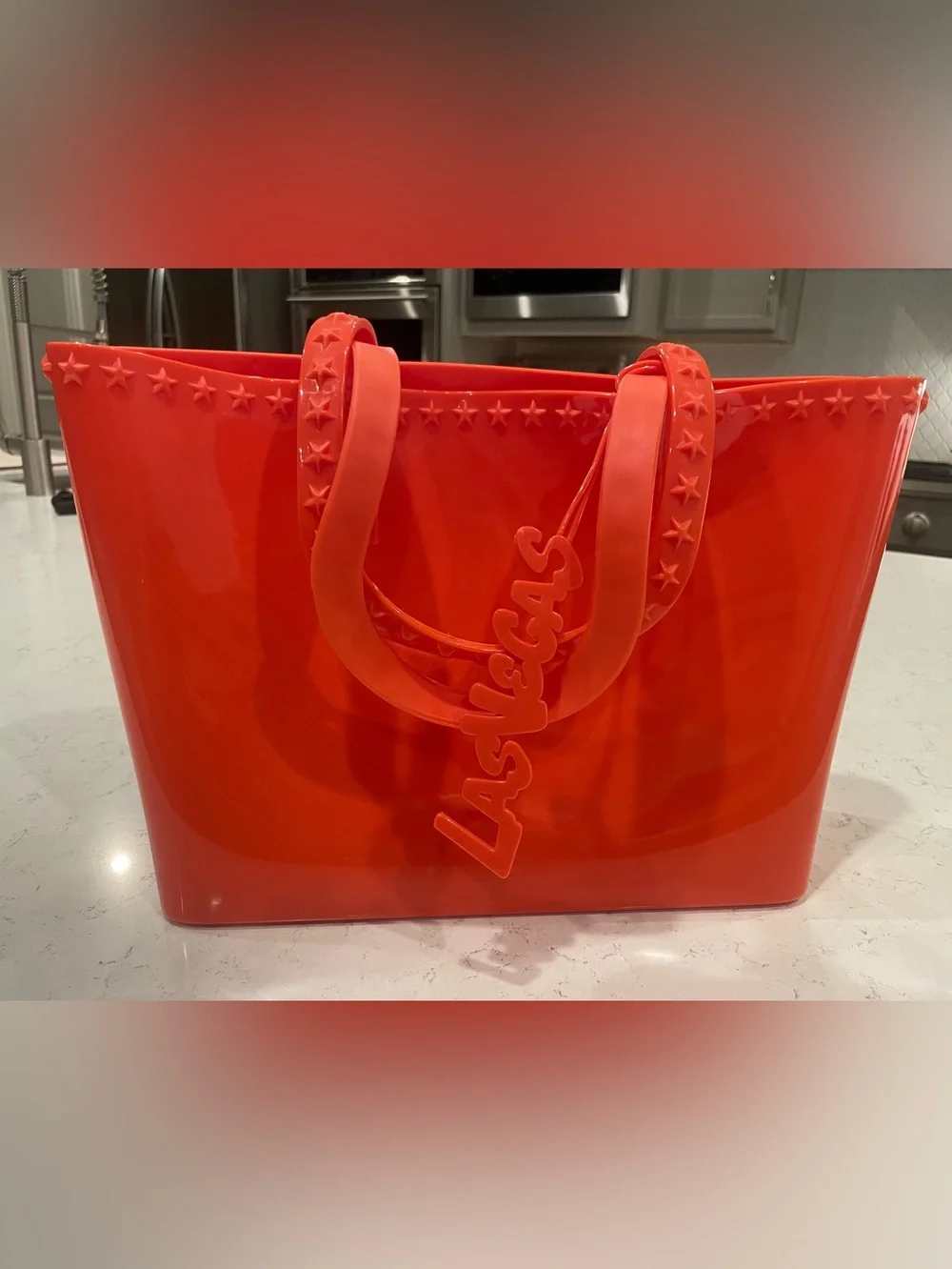 Carmen Sol Italy Studded Jelly Tote Bag Neon Orange Las Vegas Mid Size